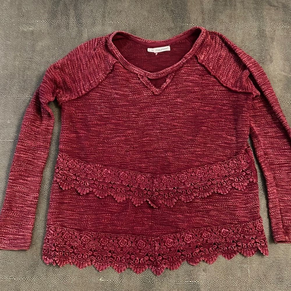 Maurice’s burgundy maroon wine rough knit lace sweatshirt size 1